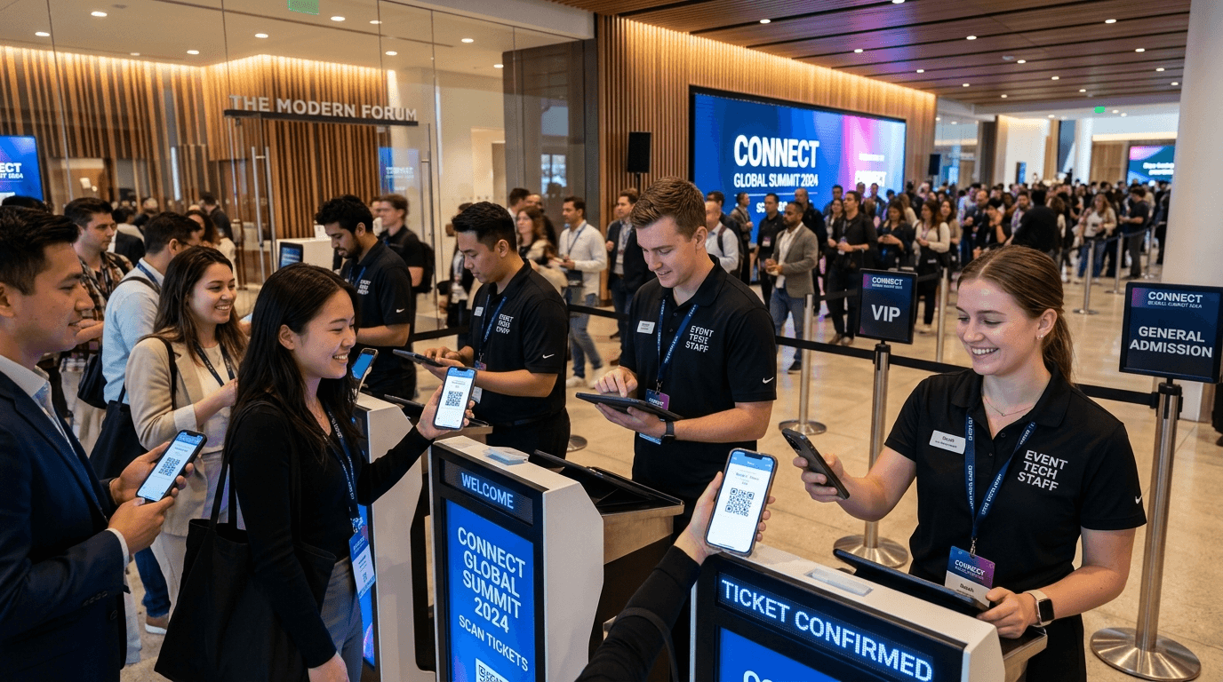 Mobile QR code check-in at event entrance